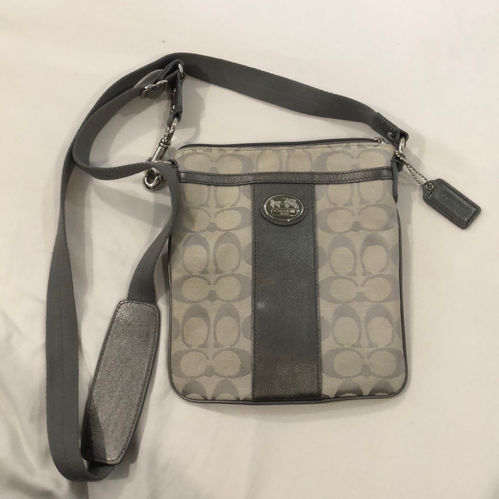 Grey and Silver Coach Messenger/Crossbody Bag
